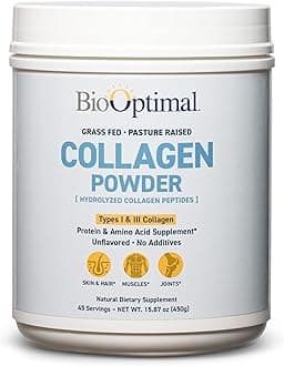 BioOptimal Collagen Peptides Powder - Grass-Fed, Pasture-Raised Hydrolyzed Protein Supplement for Skin, Hair, & Nails - Non-GMO, Zero Sugar Daily Supplement for Men & Women (45 Servings)