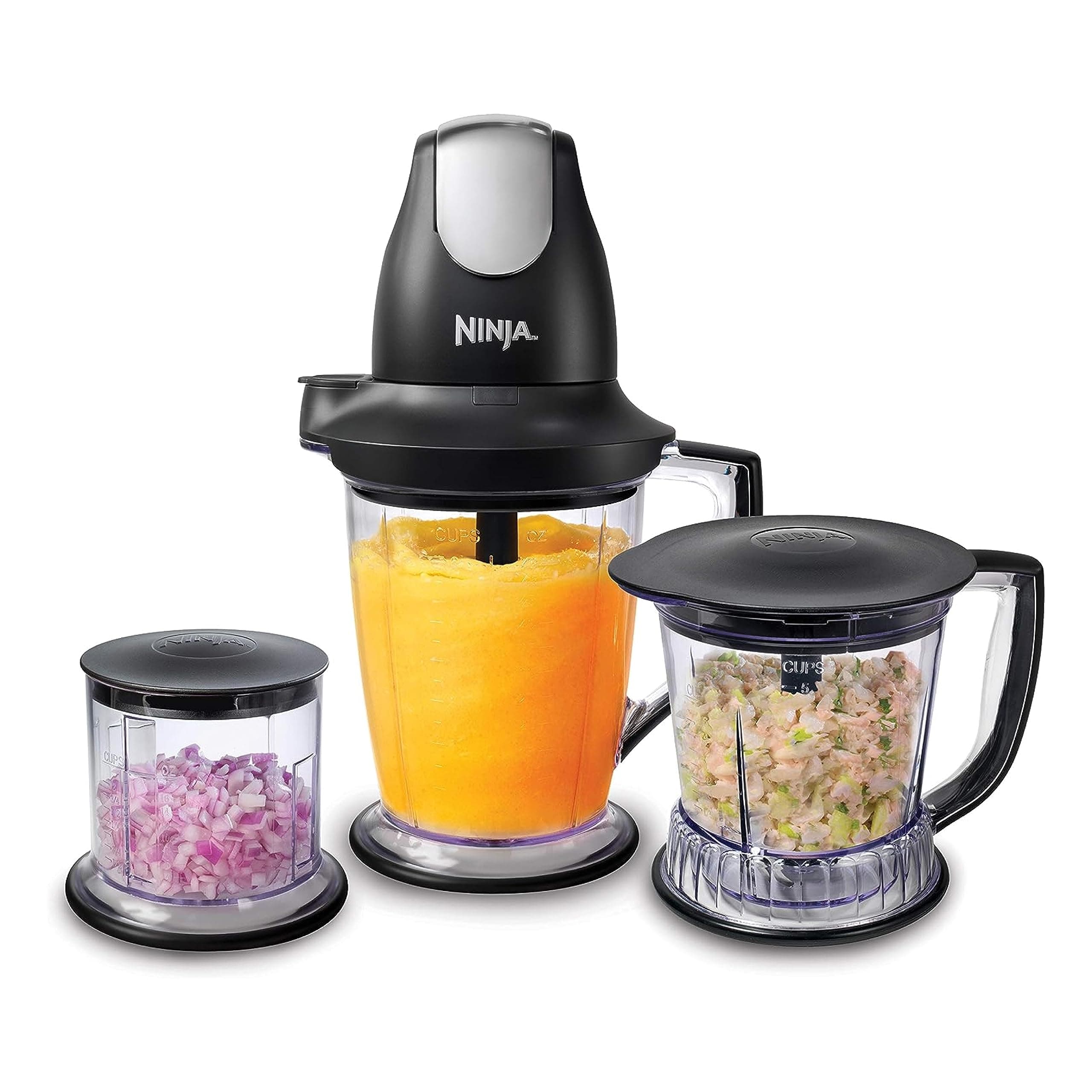 QB1004 Blender/Food Processor with 450-Watt Base, 48oz Pitcher, 16oz Chopper Bowl, and 40oz Processor Bowl for Shakes, Smoothies, and Meal Prep,Black