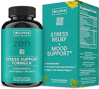 WellPath Zen Stress Relief Supplement + Mood Support | Calm, Stress & Energy Support | Ashwagandha Root, Rhodiola Rosea, L-Theanine, Lemon Balm | Herbal Capsules, 60 Ct