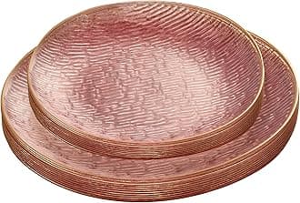 PLASTICPRO 24 Pieces Elegant Plastic Plates for Party Pink with Gold Rim Includes 7" inch and 10" inch Fancy Plastic Plates Disposable Dinnerware