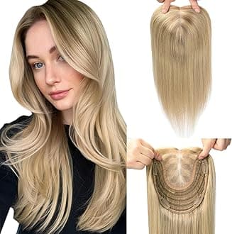 Hair Toppers for Women Real Human Hair 360° 3D 16inch 75g Add Volume Toppers for Women with Thinning Balayage Ash Brown To Golden Blonde 6x7inch Large Base (#10/16/16Toppers-16inch)