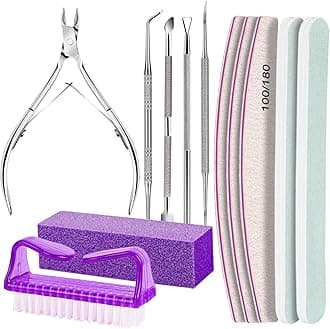 FANDAMEI Manicure and Pedicure Tools Kit, Nail Files 100/180, Nail Buffer Block, Nail Cuticle Nippers, Cuticle Pusher, Cuticle Peeler, Nail Lifter for Ingrown Toenails, Toenail File, Nail Brush