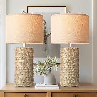 23" Modern Ceramic Table Lamp Set of 2, Table Lamps for Living Room, Rustic Farmhouse Bedside Lamps Nightstand lamp for Bedroom, Desk Lamp for End Table Home Decor Beige