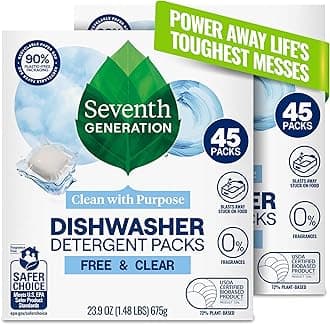 Dishwasher Detergent Packs Free & Clear Pack of 2 for sparkling dishes Dishwasher tabs 45 count