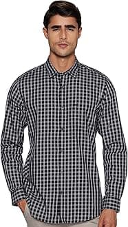 Peter England Men's Slim Fit Full Sleeve Checkered Casual Shirt | 100% Cotton | Premium Twill Weave