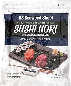 KS Twice Roasted Seaweed Sheets 7.50 in x 8.25 in (50 Sheets)