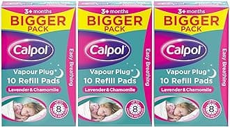 Vapour Plug Refill Pads for 3+ Months Infants and Adults (10 x Pack of 3), Soothing Calpol Lavender & Chamomile Vapour Helps Clear and Easy Breathing with 8 Hours Soothing Night-Time Comfort