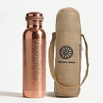 100% Pure Copper Water Bottle For Drinking | 34 Oz Leak-Proof Copper Bottle | Eco-Friendly, Handmade for Sports, Yoga, Gym,Office,Hiking & Many More Ayurvedic Benefit | Natural Vessel with Carry Bag