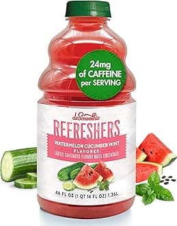 Dr. Smoothie Refreshers Watermelon Cucumber Mint – Made with Real Fruit Juice – Drink Concentrate, No Artificial Colors, Shelf-Stable – Lightly Caffeinated with Green Coffee Extract (46 oz Bottle)