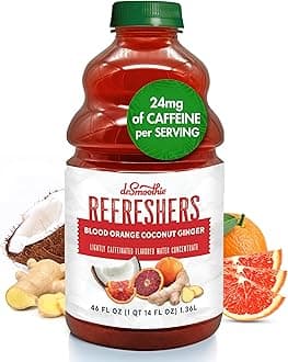 - Dr. Smoothie Refreshers Blood Orange Coconut Ginger – Made with Real Fruit Juice – Drink Concentrate, No Artificial Colors, Shelf-Stable – Lightly Caffeinated with Green Coffee Extract (46 oz Bottle)