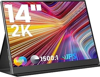Portable Monitor 14-Inch 2K USB C HDMI Gaming Ultra-Slim IPS Display With Smart Cover & Speakers, 2160x1440P Screen for Laptop, HDR Plug&Play, External Monitor for PC Phone Mac Xbox