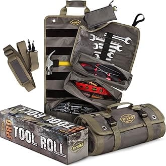 Pro Official Tool Roll Organizer - 4 Detachable Tool Pouches + Detachable Wrench Organizer, Heavy Duty Tool Bags for men + women Mechanic & Electrician Tools Storage Roll Up Tool Bag
