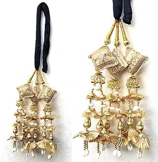 Long Length heavy handicraft Hair Paranda for Women, braid tassles, hair accessory for wedding, Parandi (Golden)