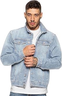 Enzo Mens Designer Denim Jacket Western Classic Style Trucker Vintage Style Coat (XXL, Light Blue)