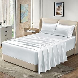 Homiest 4pcs Extra Deep Pocket Satin Sheets Full Size Bed Set, 18-24 Inch Deep Pocket Bed Sheets White Satin Sheet Set, Silky Satin Bedding Set Luxury Fitted Sheet Set Fits Ultra Deep Mattress