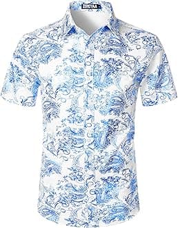 Men's Luxury Paisley Shiny Printed Slim Fit Short Sleeve Button Up Dress Shirt