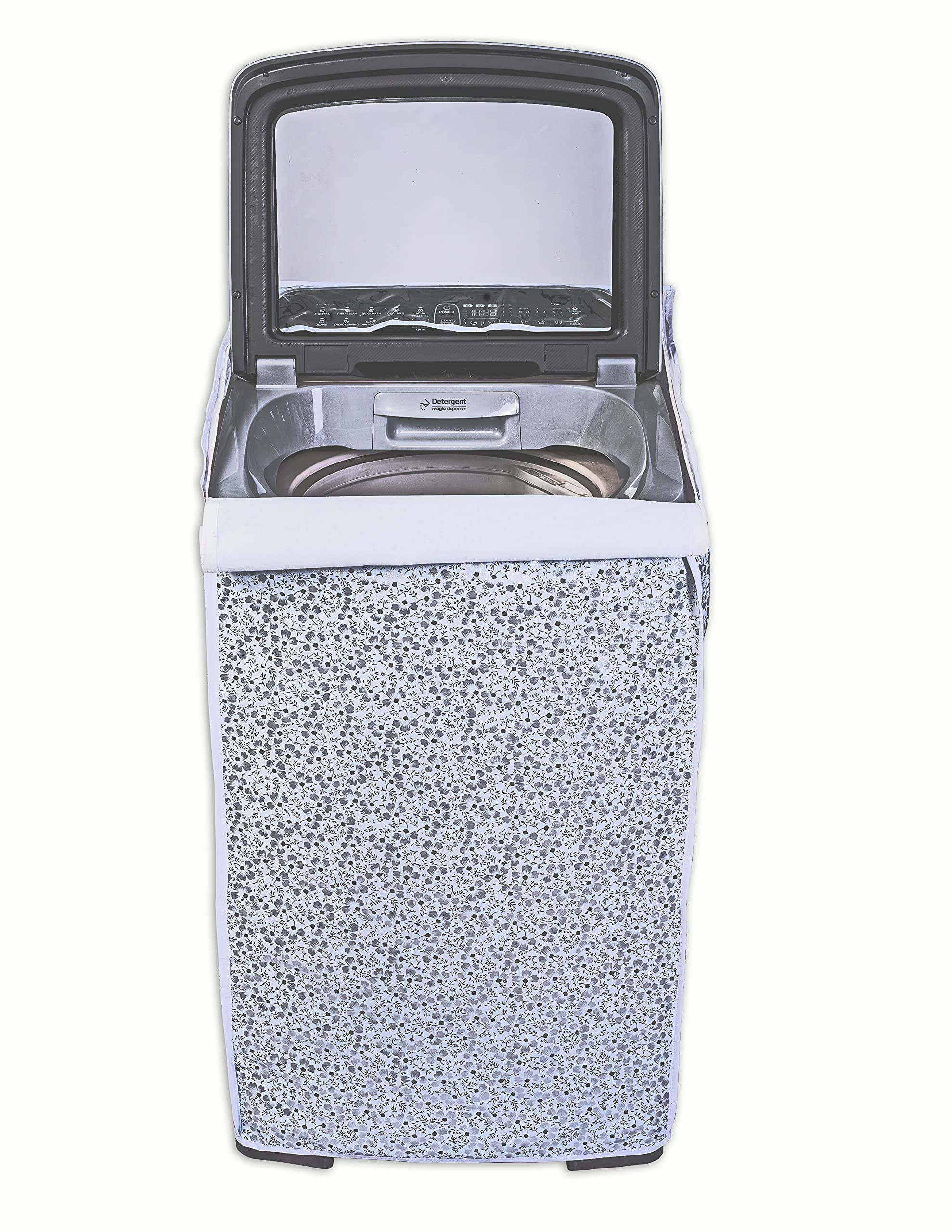 Classic® Top Load Washing Machine Cover Suitable for Samsung Back Panel 8.5 Kg, 9 Kg, 9.2 Kg, 9.5 Kg, 10 Kg (63cmsX63cmsX93cms, White & Grey, Large)