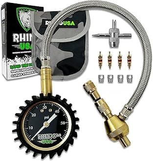 Rhino USA Rapid Tire Deflators with Gauge (0-60psi) Automatic & Adjustable Tire Air Down Tool - Large 2" Easy Read Glow Dial & Solid Brass Hardware - Best Offroad Deflator for Jeep, Truck or ATV