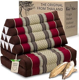 livasia Thai cushion with 2 seat rests - 47x20x3.1″ - Triangle cushion with seat cushion, Wedge cushion, kapok, Back support cushion, folding, Thai mat, folding, Hand made (Wine Red)