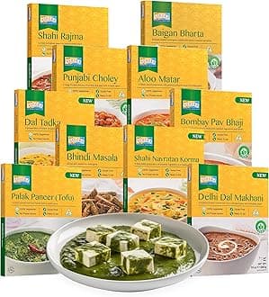 Authentic Indian Meals 1932, Vegan Sampler Pack, Kosher Certified, Ready to Eat Meal Kit, All-Natural Microwave Friendly, Great for Hiking & Camping, Gluten-Free, No Preservatives, Pack of 10