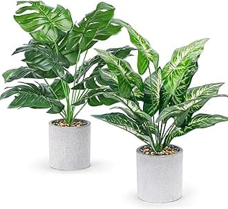 2pcs Fake Plants 16" Faux Potted Plants Artificial Indoor for Home Office Farmhouse Kitchen Bathroom Table Shelf Decor
