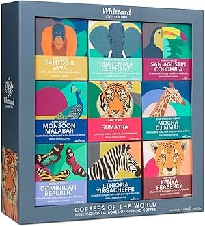 Whittard of Chelsea | Coffees of the World Gift Set For Men & Women | 9 Boxes of Single Origin Ground Coffee | Brews up to 72 cups | 9 x 66g Ground Coffee Bags