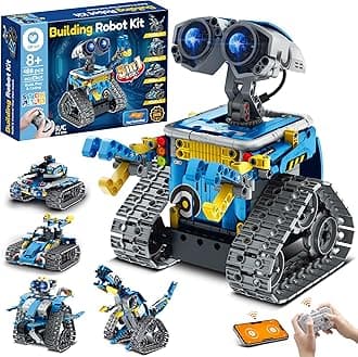 Robot Building Kit with Remote Control STEM Gifts for Boys Ages 8-12, Technic Coding Robotic Toys for Kids Birthday, Build 5in1 Models with 488 Pieces - Blue