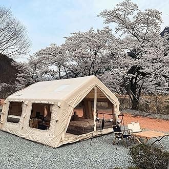 Coody Inflatable Canvas Camping Tents with Stove Jack – Premium Air Beam Family Glamping Tent, Breathable Cotton Canvas, Fast Setup Air Tent with Pump