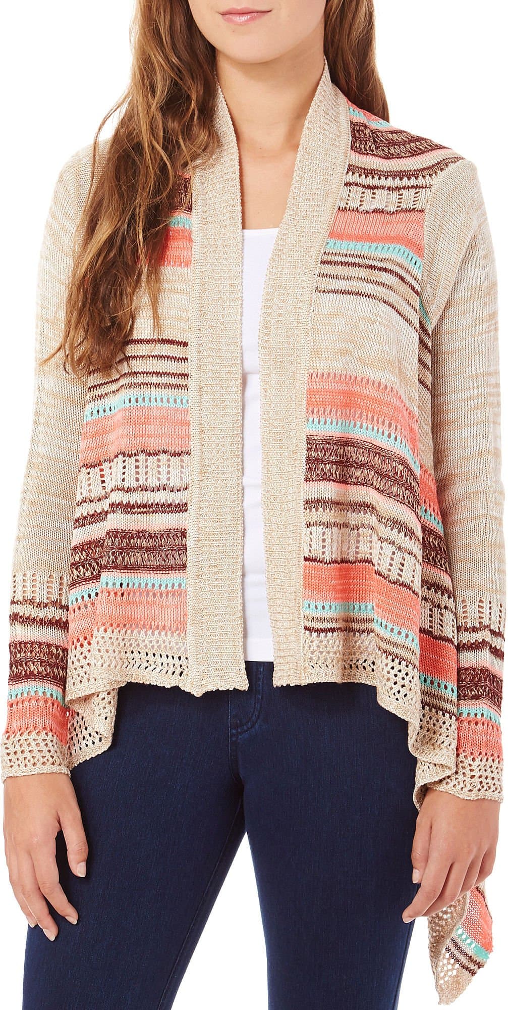 Eyeshadow Juniors' Drape-Front Patterned Cardigan Sweater