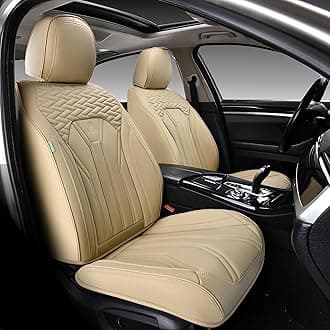 FLORICH Seat Covers for Cars, Waterproof Seat Covers, Leather Car Seat Covers 2 Pack, Universal Seat Cushion Protector for Most Cars Trucks SUV-Beige