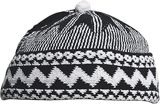 Kids Indigo Blue Zigzag Design Muslim Beanie Kufi Hat Crown with White Ball - Stretchable OneSize African Hat