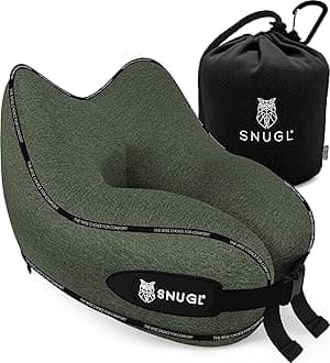 SNUGLNeck Travel Pillow - Memory Foam Airplane Pillow - Flight Pillow | Neck Support Travel Pillow with Carry Bag & Clip | Neck Pillows for Sleeping Travel Plane | Flying Travel Essentials