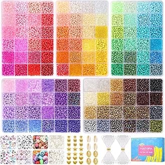 Funtopia 4mm 13000pcs+ Seed Beads for Jewelry Making, 120 Colors Small Glass Beads for Bracelets, Friendship Bracelet Kit with Alphabet Letter Bead Smile Face Bead for DIY, Art and Craft
