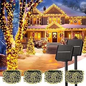 Minetom Solar String Lights for Outside, 4 Pack Total 160FT 400 LED Solar Christmas Lights Outdoor with 8 Mode, Solar Lights Outdoor Waterproof,Solar Christmas String Lights for House Tree, Warm White