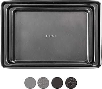 BINOBakeware Nonstick Cookie Sheet Baking Tray Set, 3-Piece - Gunmetal | Non Stick Baking Pans Set | Carbon Steel Tray Bakeware Sets | Oven Safe Baking Set | Cookie Sheet Pans | Food-Safe Tray
