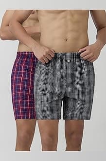 - Men's Checkmate Relaxed Fit Cotton Boxer Shorts with Dual Pocket & No Marks Waistband (Pack of 2)