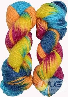 M.G ENTERPRISE Glow Knitting Yarn Wool, Rainbow 2 80 GMS Woolen Crochet Yarn Thread. Best Used with Knitting Needles, Crochet Needles-BP Art-ABAF