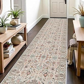 Hallway 3x12 Runner Rug: Non Slip Runner Rugs with Rubber Backing Floral Soft Kitchen Rug Farmhouse Distressed Carpet Runner for Living Room Bedroom Bathroom (Beige/Colorful, 3X12)