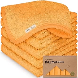 6-Pack Baby Washcloths - Soft Viscose from Bamboo Washcloth, Baby Wash Cloths for Newborn, Kids, Bath Baby Towels, Face Towel, Face Cloths for Washing Face (Carrot)