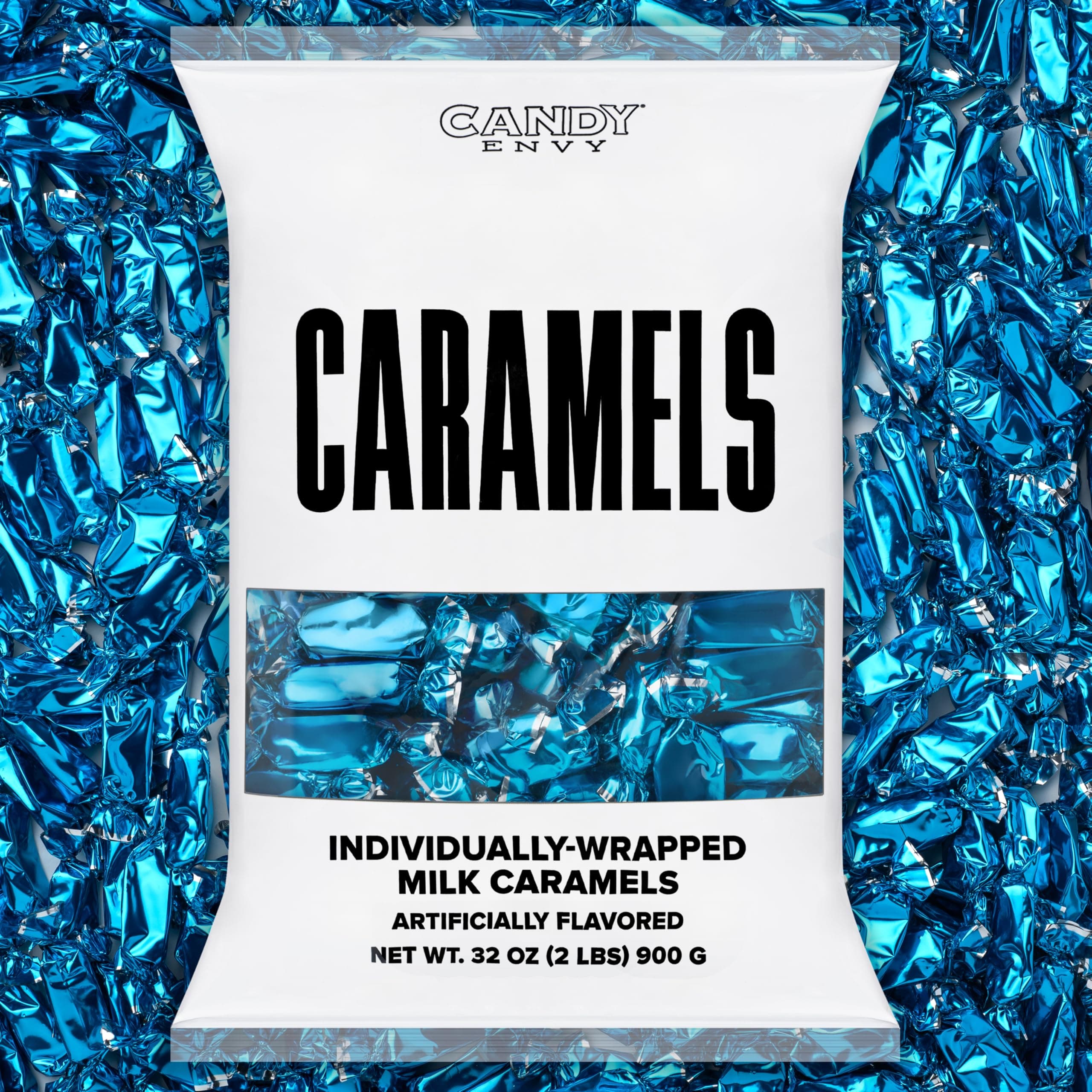 Candy Envy - Individually Wrapped Caramels - Blue Wrapper - 2 Pound Bulk Blue Candy - 150 Pieces Per Bag