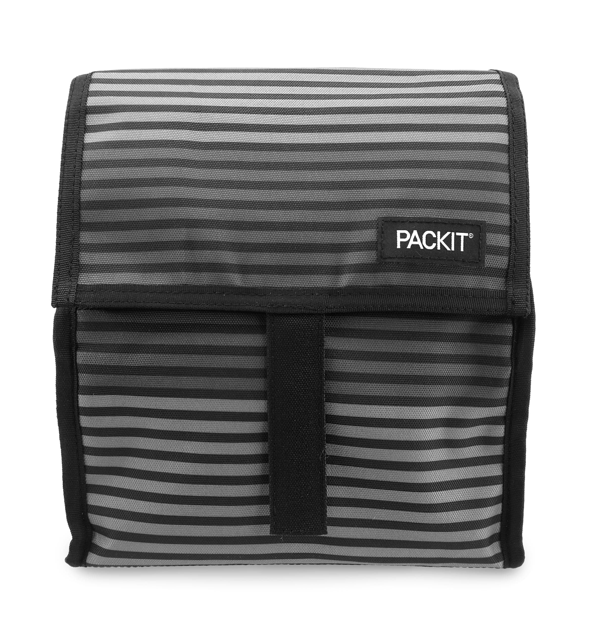 Freezable Lunch Bag with Zip Closure, Gray Stripe