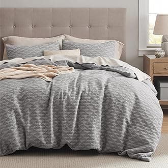 Bedsure Cotton Duvet Cover Queen Size - Boho Textured Duvet Cover Set, Soft and Breathable Net Jacquard Comforter Cover for All Seasons (Gray, Queen, 90"x90")