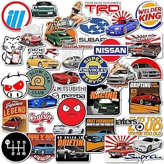WallDesign Race-Ready 40 Collection of Authentic JDM Peel and Stick Sticker Set Mobile Laptop Accessories Gifting Durable Laminated Printed Vinyl for True Japanese Speed Culture Car Fans 51 mm
