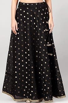 Women's Polyester Readymade Chanderi Silk Long Skirt Lahenga