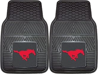 13010 SMU Mustangs 2-Piece Heavy Duty Vinyl Car Mat Set - 17" x 27", Front Row Floor Mats, All Weather Protection, Universal Fit, Deep Resevoir Design