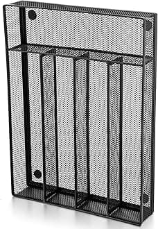 E-far Silverware Drawer Organizer, Mesh Wire Utensil Tray Drawer Organizer for Kitchen, Black Narrow Metal Flatware Cutlery Holder/Divider, 5 Compartment & Small Size - 12.5 x 9.25-Inch