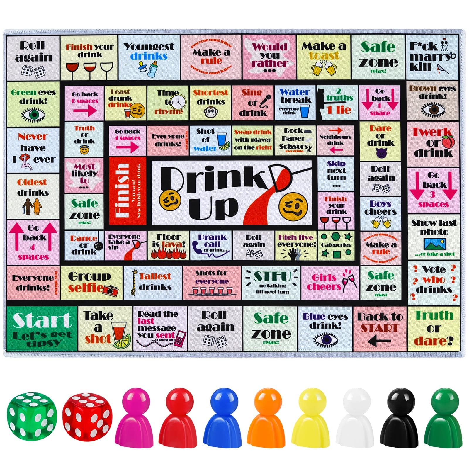 Drinking Board Games for Adults, Rubber Mat Drinking Board Game, Funny Party Interactive Drinking Games for Game Night, Birthday, Family Play or Any Occasion, Age 21+, 2-8 Players