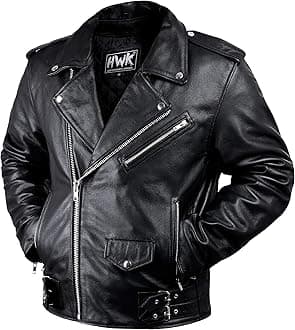 HWK Brando Leather Motorcycle Jacket for Men, Genuine Black Leather Jacket with Removable CE Armor for Motorbike Riding