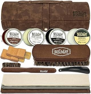 Shoe Shine Kit - 12PC Set w/Leather Shoe Polish Kit, Mink Oil, Brushes and More for Gentle Care and Cleaning