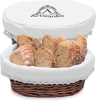 Handmade Wicker Bread Basket for Serving Sourdough Bread and Pastries with Removable Liner and Cover Bread Storage Container and Fruit Basket